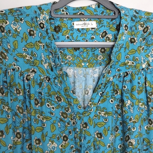 Natural Life Dara Mini Dress Size L Long Sleeve Floral Rayon Boho - Picture 4 of 10